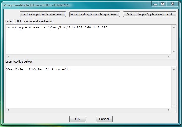 Fig.37. Dialog to add new SHELL-TERMINAL launcher with command line to start CYGWIN ftp client as terminal shell.