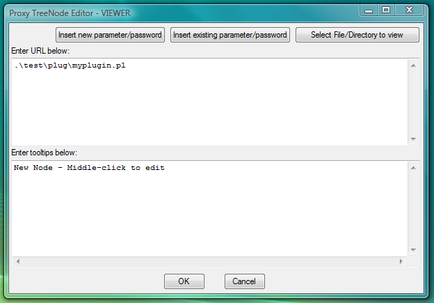 Fig.13. Dialog to add new VIEWER launcher designed to link file .\test\plug\myplugin.pl with PLUGIN code to the LauncherTree for export/import.