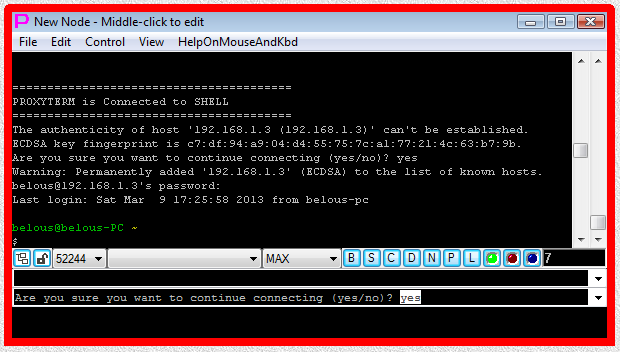 Fig.5. Execution of CYGWIN OpenSSH ssh SHELL-TERMINAL launcher (password has to be typed manually into terminal).