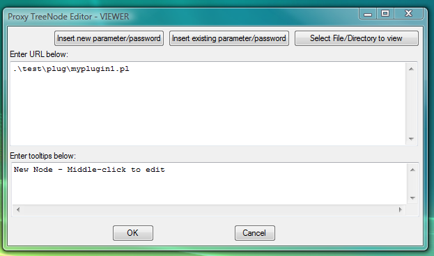 Fig.47. Dialog to add new VIEWER launcher designed to link file .\test\plug\myplugin1.pl with PLUGIN code to the LauncherTree for export/import.