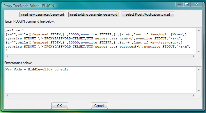 Fig.41. Dialog to add new PLUGIN launcher with command line designed to complete CYGWIN telnet login by sending user name and password into terminal in response to the server prompts.