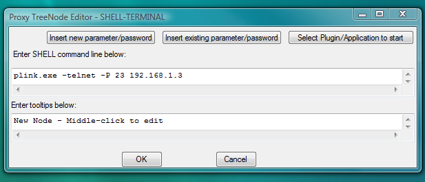 Fig.88. Dialog to add new SHELL-TERMINAL launcher with command line to start PLINK telnet client as terminal shell.