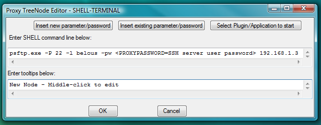 Fig.76. Dialog to add new SHELL-TERMINAL launcher with command line to start PSFTP sftp client as terminal shell.