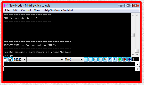 Fig.81. PSFTP sftp SHELL-TERMINAL launcher is executed after user has pressed OK button in the parameter input dialog. Login sequence is completed.
