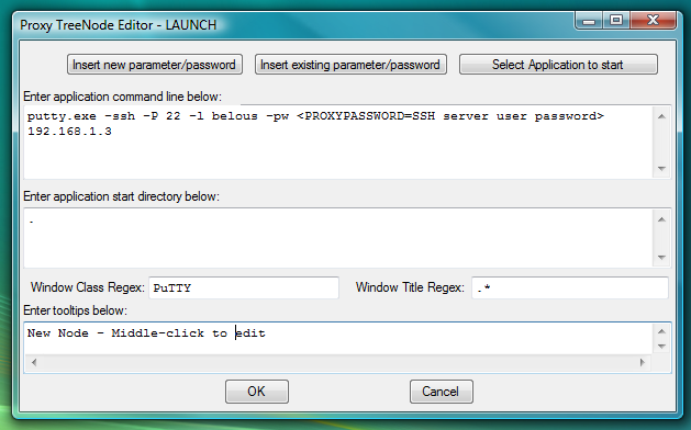 Fig.100. Dialog to add new LAUNCH launcher with command line to start PuTTY ssh client and capture its window into workspace.