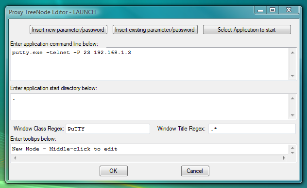 Fig.101. Dialog to add new LAUNCH launcher with command line to start PuTTY telnet client and capture its window into workspace.