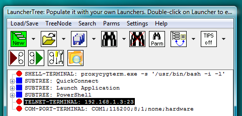Fig.67. TELNET-TERMINAL and COM-PORT-TERMINAL launchers on the LauncherTree, ready to be executed.