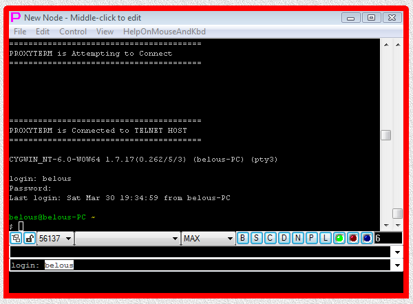 Fig.68. Execution of TELNET-TERMINAL launcher (user name and password have to be typed manually into terminal).