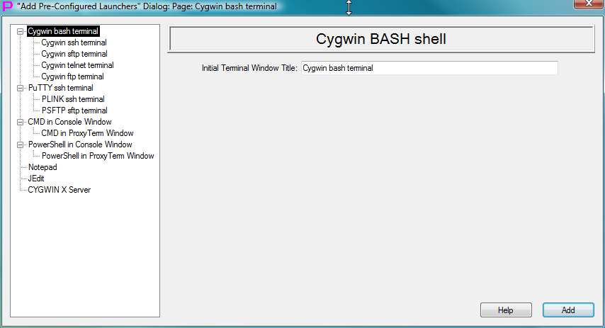 Fig.18. Dialog window with selected CYGWIN Bash Terminal template.