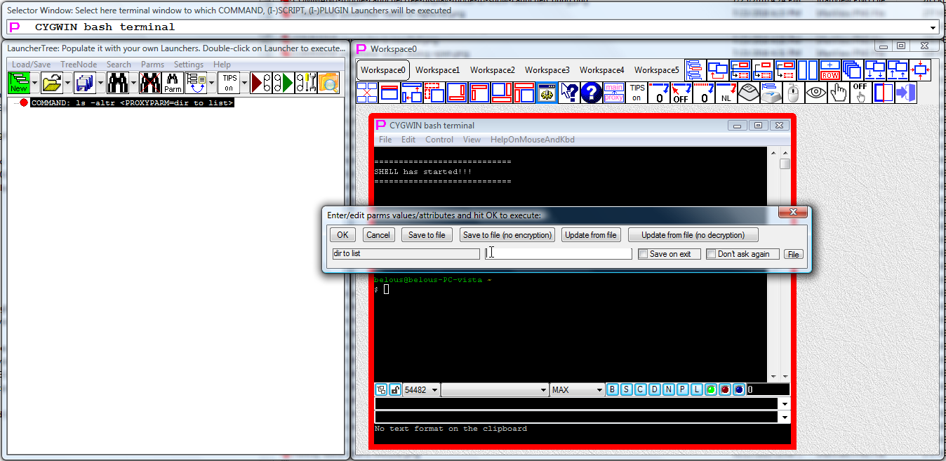 Fig.10 After double-clicking on the launcher it will start execution to the window of ACTIVE terminal. Before execution parameter values must be defined, therefore, "Parameter input dialog" is displayed