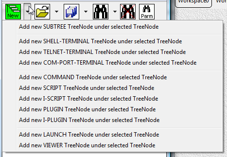 Fig.25. Submenu ADD TreeNode is invoked via drop-down arrow button located next to the "New" button on the toolbar of the LauncherTree window.