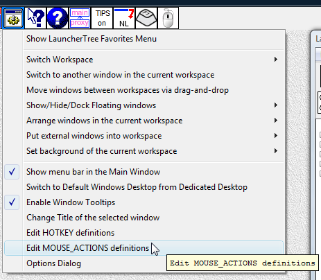 New Menu entries to invoke "Mouse Actions List" Dialog