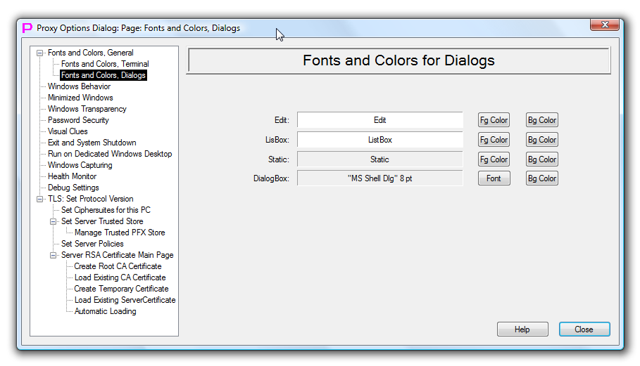 Font and Colors, Dialogs
