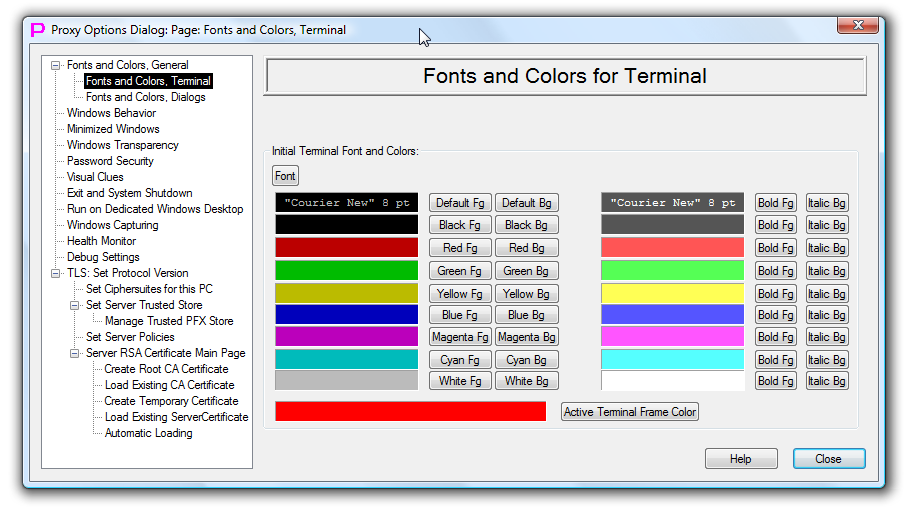 Font and Colors, Terminal