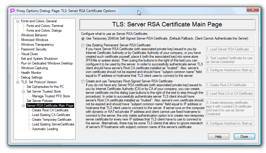 TLS Server RSA Certificate Main Page