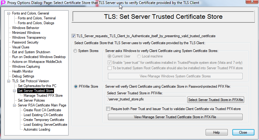 "TLS Set Server Trusted Store" Options Dialog Page
