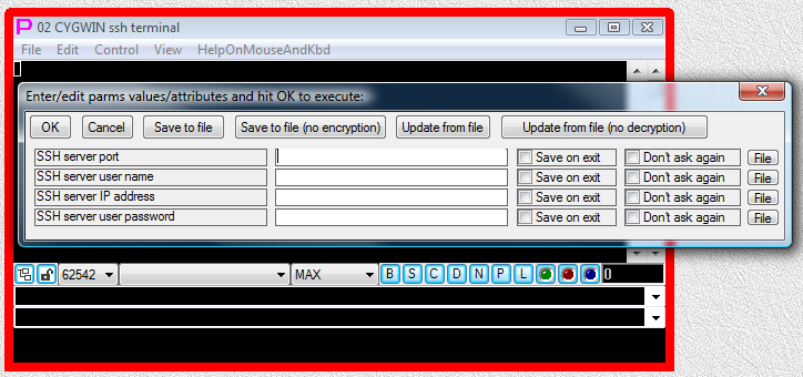 Fig. 14. Empty dialog window for the pair of launchers (terminal launcher and PLUGIN launcher).
