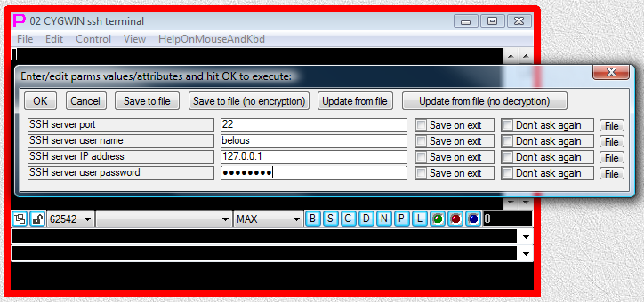 Fig. 15. Filled dialog window for the pair of launchers (terminal launcher and PLUGIN launcher).