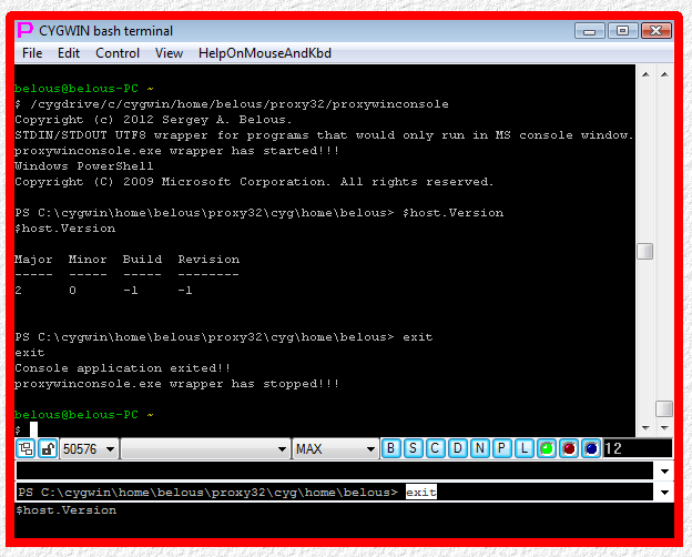 Fig.3. Working with PowerShell in CYGWIN terminal.