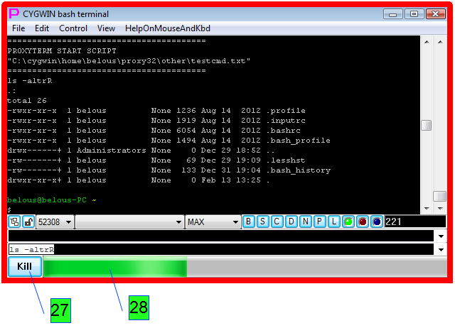 Fig. 2. Window of the Proxy32 built-in terminal when SCRIPT/PLUGIN is running