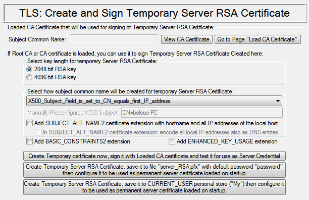 Create temporary server certificate