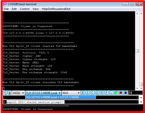 Information about new TLS-Telnet client is added to drop-down list in shared terminal window