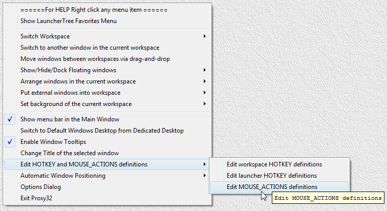 Fig.41. How to call "Mouse Actions" Dialog from popup menu of the main window