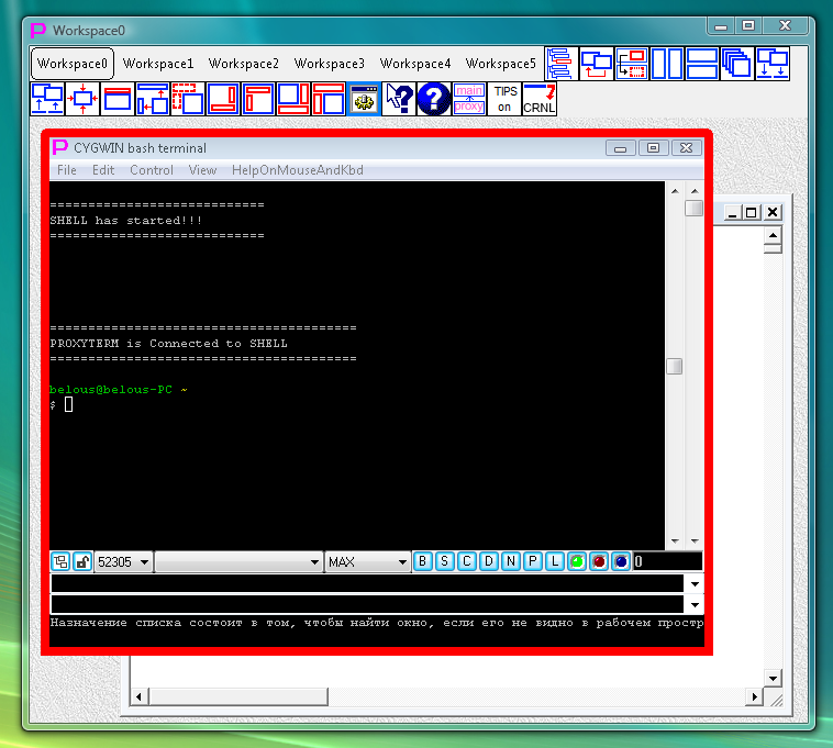 Fig.11. Active window of the built-in terminal is highlighted by red frame