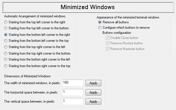 Fig.20. Settings for tuning minimized windows in Proxy32 Options Dialog