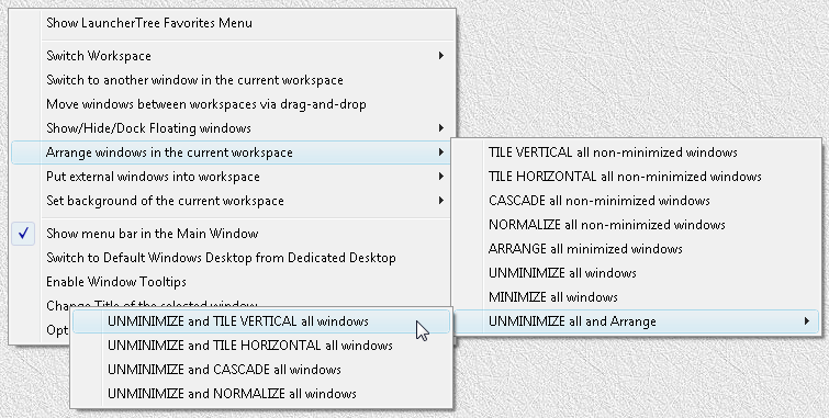 Fig.35. Popup menu of the main window, Submenu "UNMINIMIZE all and Arrange"