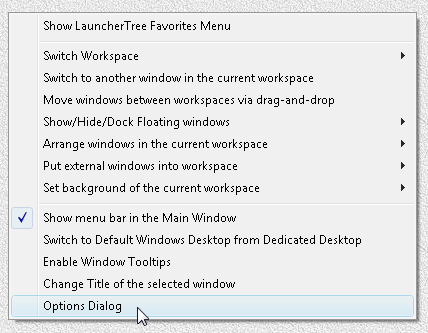 Fig.38. Popup menu of the main window, Command "Options Dialog"